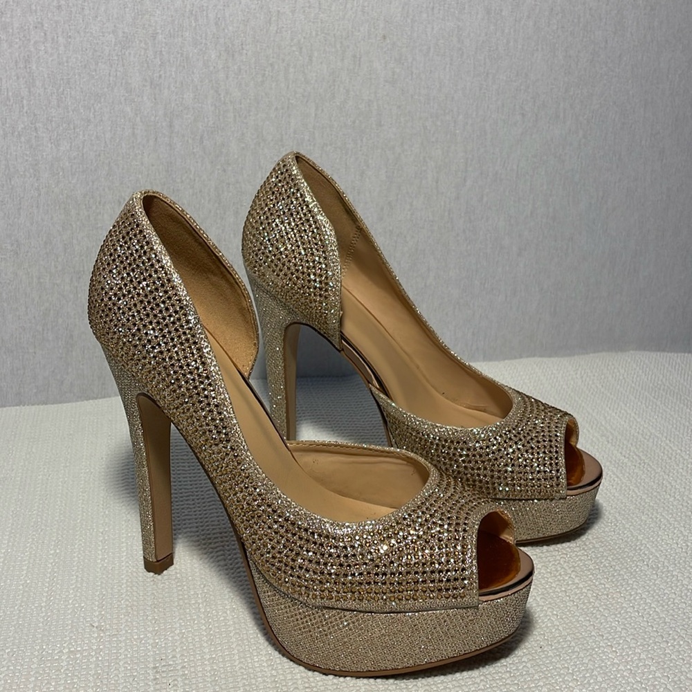 Speed Limit 98, Champaign tone, rhinestones,  platform, high heels. Size 6.5